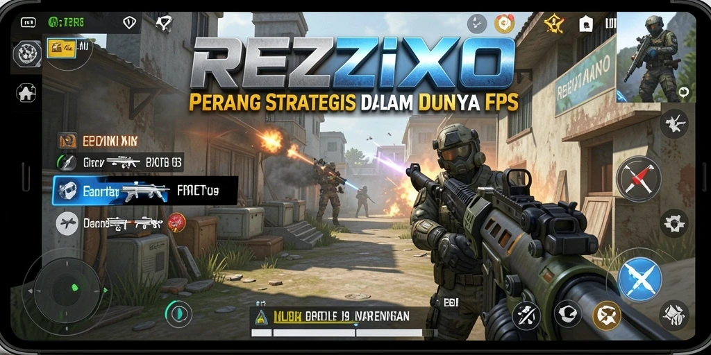 Tampilan gameplay REZIXO yang intens dan mendebarkan dalam pertempuran FPS.